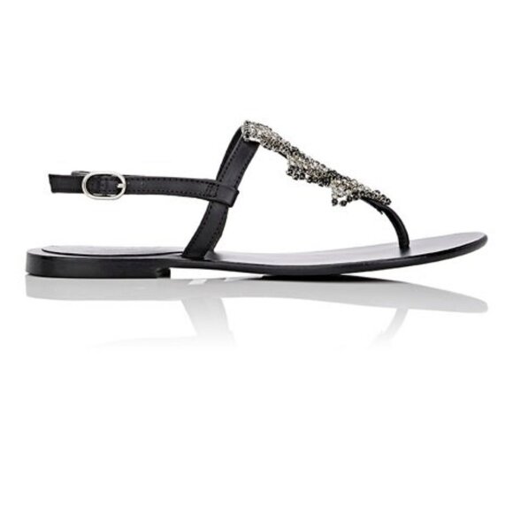 Crystal-Embellished Leather T-Strap Sandals, Size 40, from Barneys, Never worn - Picture 1 of 3